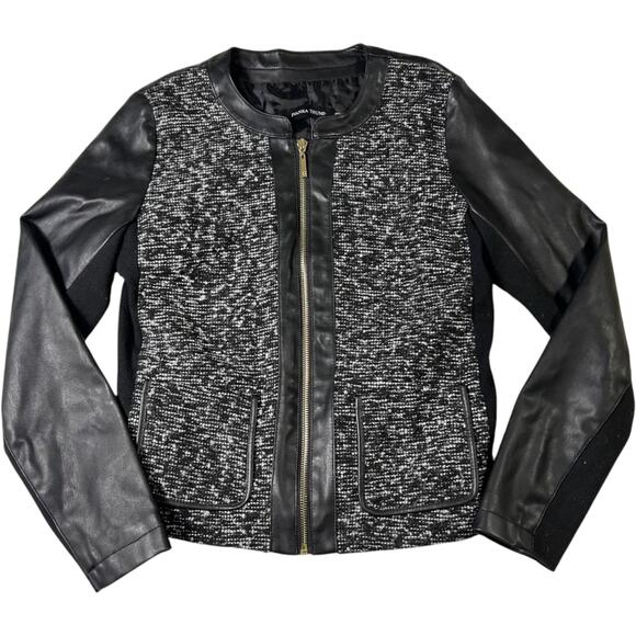 Ivanka Trump Jackets & Blazers - Ivanka Trump Tweed Faux Leather Jacket Black Zip Front Moto Blazer PS